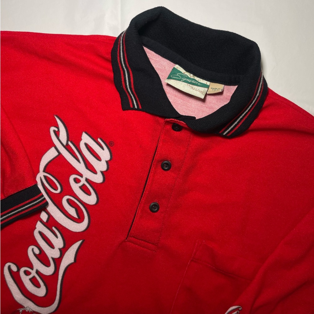 Vintage Coca Cola Red Polo Shirt Sz L made USA- F